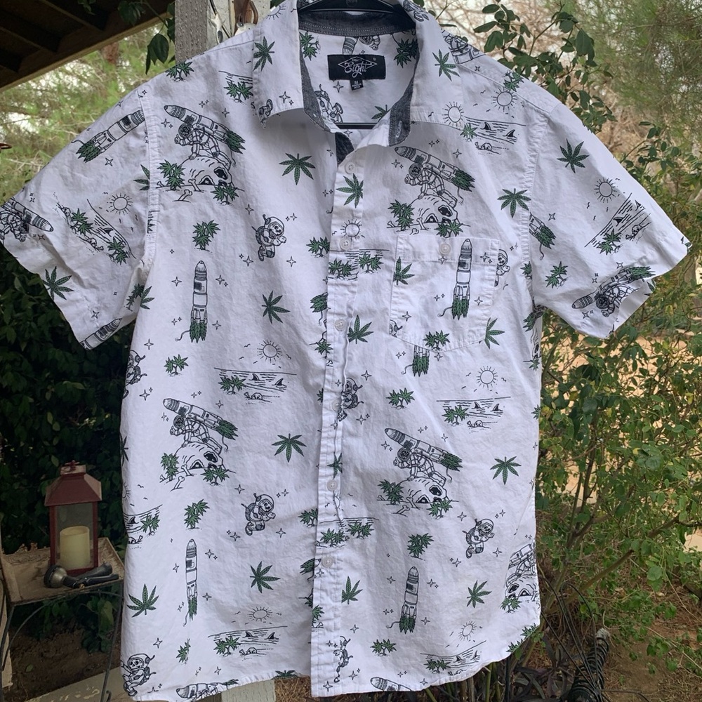 Eighty Eight White Shirt with Green Rocket Graphics